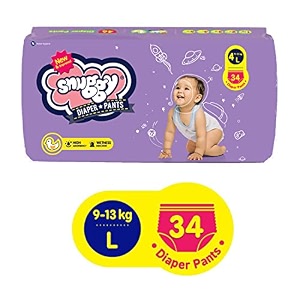 snuggy baby diaper pants large 34 count pack of 1 9-13 kgs rapid absorption anti - bacterial