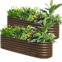 SnugNiture 2-Pack Galvanized Steel Raised Garden Bed Kit - 8x2x2 ft Metal Planter Boxes for Vegetables, Flowers, Herbs | Easy Assembly, Open Bottom Design, Brown