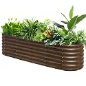 SnugNiture 8x2 ft Oval Raised Garden Bed - 22" Tall Galvanized Steel Planter Box for Vegetables, Herbs, Flowers | Easy Assembly with Support Rods, Brown