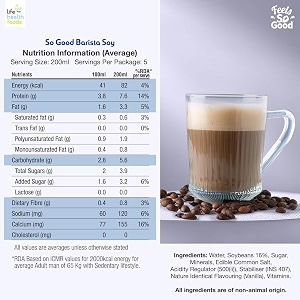 so good plant based soy barista edition beverage 1 l lactose free no preservatives  gluten free  zero cholesterol  dairy free rich creamy frothy for that perfect cup of coffeeteasmoothies