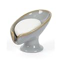 Soap Dish, Self Draining Bar Soap Holder for Bathroom Sink, Leaf Shaped Drainage Ceramic Porcelain Decorative Soap Dish, No Suction Cup, Kiln Stone Gray, ANTIS'S HOME