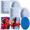 Soap Molds Silicone, 3D Rectangle & Oval Flower Pattern Mold, Set of 2