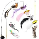 Soarer 3in1 Flying Bird Cat Wand Toys with Suction Cup for Indoor Cat,7Pcs