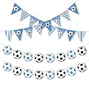Soccer Banner Party Decorations,4Pcs Black Blue Soccer Ball Hanging Triangle Flags Banner Set for Boys Men Sports Theme Birthday Party Supplies