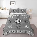 Soccer Kids Bedding Sets Football Boys Sports Games Reversible Comforter for Boys Gray Field Black White Graffiti Quilt Set Soft Duvet Insert,1 Pillowcase Toddler Size