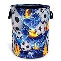 Soccer Ocean Waves Laundry Basket Foldable Oxford Cloth 18.9 x 16.5 Inch