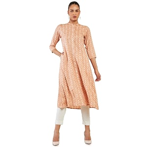 Soch Women Peach Rayon Abstract A-Line Kurta