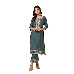 Soch Womens Green Muslin Blend Embroidered Kurta