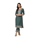 Soch Womens Green Muslin Blend Embroidered Kurta