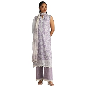 Soch Womens Purple Linen Blend Botanical Print