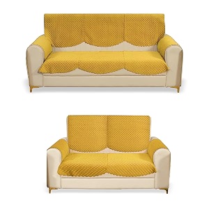 fashion throw quilted velvet 3 and 2 seater sofa cover  anti-slip  machine washable  sofa slipcover  yellow with armrest covers
