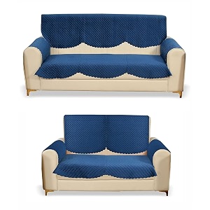 fashion throw quilted velvet 3 and 2 seater sofa cover  anti-slip  machine washable  sofa slipcover  navy with armrest covers
