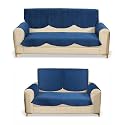 Fashion Throw Quilted Velvet 3 and 2 Seater Sofa Cover | Anti-Slip | Machine Washable | Sofa Slipcover | Navy with Armrest Covers
