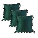 Sofa Cushion Covers, Home Decor Item Cushion Cover, Pillow Case for Living Room Bedroom Hall, Couch&amp;Office Decorative, Velvet Pillow Solid Plain Cushion Covers Dark Green, Set of 3 (16 x 16 inch)