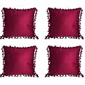 Sofa Cushion Covers, Home Decor Item Cushion Cover, Pillow Case for Living Room Bedroom Hall, Couch&amp;Office Decorative, Velvet Pillow Solid Plain Cushion Covers Dangler Maroon, Set of 4 (18 x 18 inch)