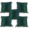 Sofa Cushion Covers, Home Decor Item Cushion Cover, Pillow Case for Living Room Bedroom Hall, Couch & Office Decorative, Velvet Solid Plain Dark Green, Set of 5 (16 x 16 Inch)