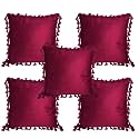 Sofa Cushion Covers, Home Decor Item Cushion Cover, Pillow Case for Living Room Bedroom Hall, Couch&Office Decorative, Velvet Pillow Solid Plain Cushion Covers Dangler Maroon, Set of 5 (18 x 18 inch)