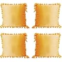 A&amp;A Fabrics Velvet Cushion Cover Set, Dark Yellow, Modern Bohemian Floral, Easy to Clean, 18x18 inches