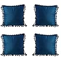 Sofa Cushion Covers, Home Decor Item Cushion Cover, Pillow Case for Living Room Bedroom Hall, Couch&amp;Office Decorative, Velvet Pillow Solid Plain Cushion Covers Dark Blue, Set of 4 (16 x 16 inch)