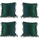 Sofa Cushion Covers, Home Decor Item Cushion Cover, Pillow Case for Living Room Bedroom Hall, Couch&amp;Office Decorative, Velvet Pillow Solid Plain Cushion Covers Dark Green, Set of 4 (14 x 14 inch)