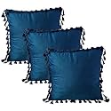 Sofa Cushion Covers, Home Decor Item Cushion Cover, Pillow Case for Living Room Bedroom Hall, Couch&amp;Office Decorative, Velvet Pillow Solid Plain Cushion Covers Dark Blue, Set of 3 (18 x 18 inch)