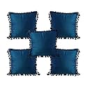 Sofa Cushion Covers, Home Decor Item Cushion Cover, Pillow Case for Living Room Bedroom Hall, Couch&Office Decorative, Velvet Pillow Solid Plain Cushion Covers Dark Blue, Set of 5 (14 x 14 inch)
