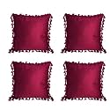 Sofa Cushion Covers, Home Decor Item Cushion Cover, Pillow Case for Living Room Bedroom Hall, Couch&amp;Office Decorative, Velvet Pillow Solid Plain Cushion Covers Dangler Maroon, Set of 4 (16 x 16 inch)