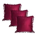 Sofa Cushion Covers, Home Decor Item Cushion Cover, Pillow Case for Living Room Bedroom Hall, Couch&Office Decorative, Velvet Pillow Solid Plain Cushion Covers Dangler Maroon, Set of 3 (16 x 16 inch)