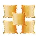 Sofa Cushion Covers, Home Decor Item Cushion Cover, Pillow Case for Living Room Bedroom Hall, Couch&Office Decorative, Velvet Pillow Solid Plain Cushion Covers Dark Yellow, Set of 5 (18 x 18 inch)