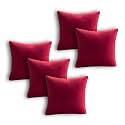 Sofa Cushion Covers, Home Decor Item Cushion Cover, Pillow Case for Living Room Bedroom Hall, Couch &amp; Office Decorative, Velvet Solid Plain Cushion Covers Maroon, Set of 5 (14 x 14 Inch)
