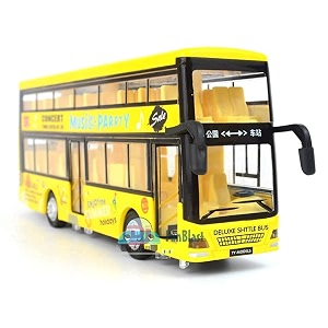 plastic new die-cast double decker metal bus 75 inch luxury bus 4 wheel with 2 openable doors amp light music light yellow