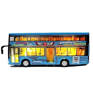 soflita plastic new die-cast double decker metal bus 75 inch luxury bus 4 wheel with 2 openable doors amp light music blue bus