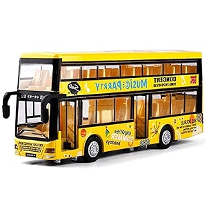 plastic new die-cast double decker metal bus 75 inch luxury bus 4 wheel with 2 openable doors amp light music yellow bus
