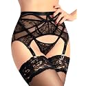 sofsy 4-Strap Retro Lace Garter Belt with Custom Metal Clips | Adjustable High Waist Mesh Lingerie for Women's Stockings