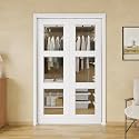 56x80 Double Glass Pocket Door,3-Lite Clear Glass Door,Sliding French Doors