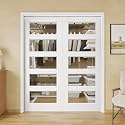 60x80 Double Glass Pocket Door,5-Lite Clear Glass Door,Sliding French Doors
