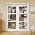 64x80 Double Glass Pocket Door,3-Lite Clear Glass Door,Sliding French Doors
