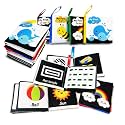 Soft Cloth Baby Books Black & White (4 Pack),Touch Crinkle Sensory Toys for Newborn Infants Toddler Non-Toxic Early Educational Preschool Learning Toy Gift 6-12-18 Months