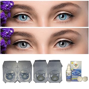 soft eye grey amp blue combo pack 2 pairs of monthly color contact lenses grey amp blue zero power with free lens solution amp lens casecontainer kit