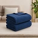 Soft Fleece Blanket for Single Bed, Mild Winter, Traveling Blanket, Warm Bedsheets, All Seasons Blanket, Micro Mink | Lightweight Single Bed Blanket for Home, 150×220 cm (Blue - Set of 2)