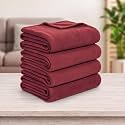 Soft Fleece Blanket for Single Bed, Mild Winter, Traveling Blanket, Warm Bedsheets, All Seasons Blanket, Micro Mink | Lightweight Single Bed Blanket for Home, 150×220 cm (Maroon - Set of 4)
