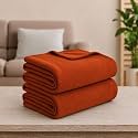 Soft Fleece Blanket for Single Bed, Mild Winter, Traveling Blanket, Warm Bedsheets, All Seasons Blanket, Micro Mink | Lightweight Single Bed Blanket for Home, 150×220 cm (Rust - Set of 2)