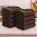 Soft Fleece Blanket for Single Bed, Mild Winter, Traveling Blanket, Warm Bedsheets, All Seasons Blanket, Micro Mink | Lightweight Single Bed Blanket for Home, 150×220 cm (Brown - Set of 8)