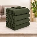 Soft Fleece Blanket for Single Bed, Mild Winter, Traveling Blanket, Warm Bedsheets, All Seasons Blanket, Micro Mink | Lightweight Single Bed Blanket for Home, 150×220 cm (Green - Set of 4)