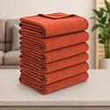 Soft Fleece Blanket for Single Bed, Mild Winter, Traveling Blanket, Warm Bedsheets, All Seasons Blanket, Micro Mink | Lightweight Single Bed Blanket for Home, 150×220 cm (Rust - Set of 6)