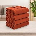 Soft Fleece Blanket for Single Bed, Mild Winter, Traveling Blanket, Warm Bedsheets, All Seasons Blanket, Micro Mink | Lightweight Single Bed Blanket for Home, 150×220 cm (Rust - Set of 4)