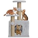 Soft Fur Activity Cat Tree - Natural Sisal Rope, Condo with Sisal Scratching Post, Hanging Ball Toys for Cats and Kittens (Height 26 Inch) (Grey - FURR-25)