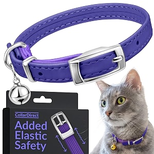 Soft Leather Cat Collar with Safety Elastic