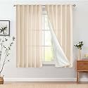 jinchan Lined Linen Curtains Privacy Back Tab