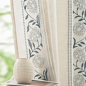jinchan Blue Floral Linen Curtains for Living